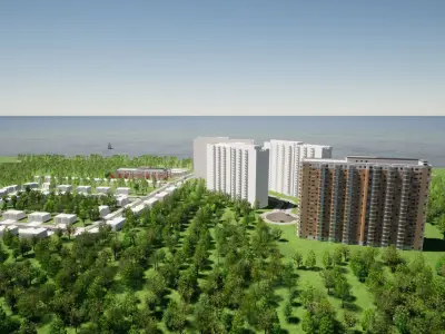Condominium residential area near sea 3D model