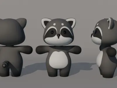 Rigged Cartoon Raccoon Low-poly 3D model