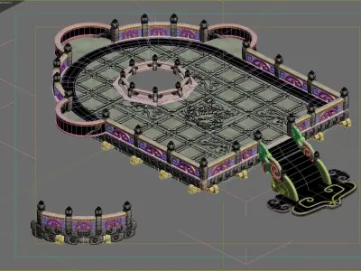 plantform castle with fountain in middle 3D model