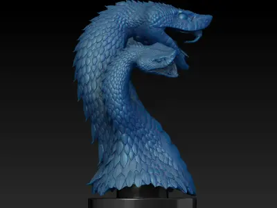 Harlequin Snake - Fantasy - with 3 Heads 3D print model