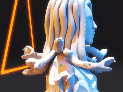 Medusa Sculpture Low Poly  Low-poly 3D model