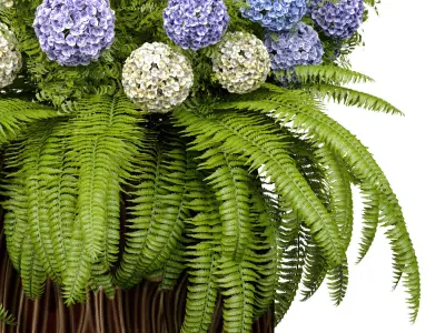 Decorative hydrangea flowers in a garden vase urn 3D model
