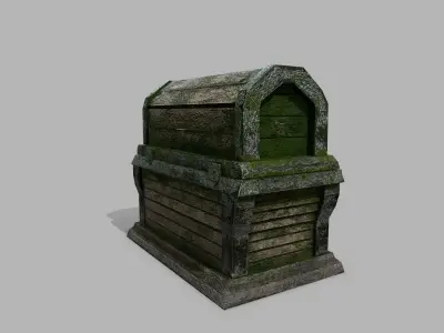 Chest old wooden box Low-poly 3D model