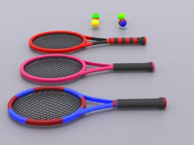 Tennis Racket and Balls Low-poly 3D model