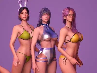 Girls in Swimsuits - Cute Stylized Characters Beach Casual Girls Low-poly 3D model