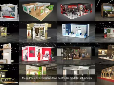 Mega Pack 20 trade  show exhibition Stand booths 3d models