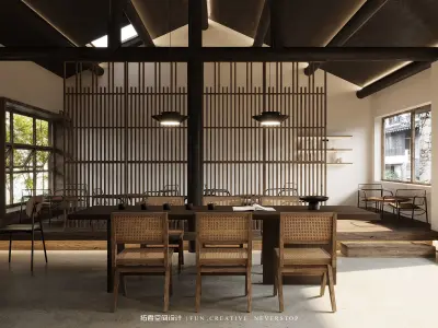 Elegant New Chinese Style Coffee Shop Complete 3DModel and CAD 3D model