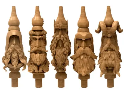 3D Model STL Hookah five wooden beards on pole 3D model