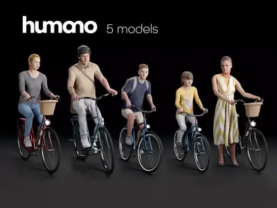 Humano 5-PACK - PEOPLE - BIKING RIDING BIKE - 5x 3d models 07B