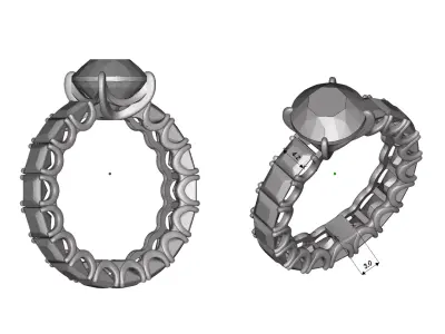 Ring with Round Center Stone and Princess-Cut Side Stones 3D print model