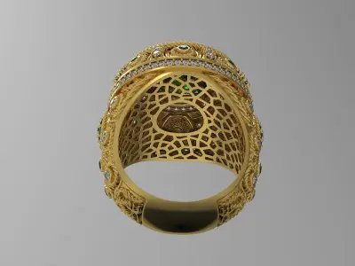 Mens Ring with Large Round Stone  3D Model 3D print model
