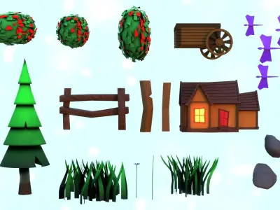 Lowpoly nature cabin collection Low-poly 3D model