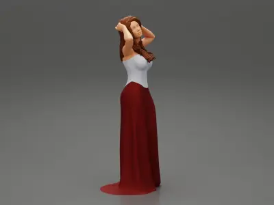 sexy girl in long dress with long hair standing 3D print model