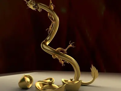 Chinese dragon and Chinese Gold Ingot 3D model