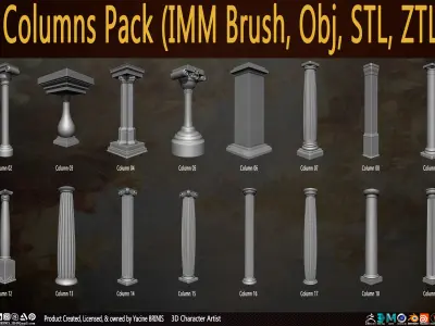 20 Columns Pack Vol 01 Low-poly 3D model