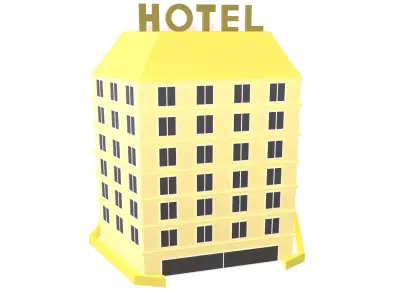 Low Poly Hotel v1 002 Low-poly 3D model