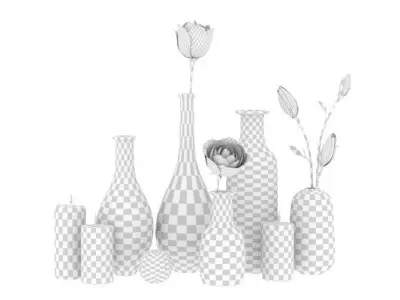 Decorative set with white flowers 3D model