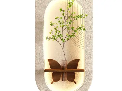 Wall Niche Decor Butterfly Shelf Green Branch Low-poly 3D model