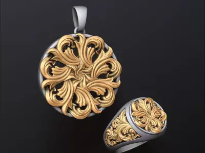 Ornamental Ring and Pendant Collection Set Pack 3D print model