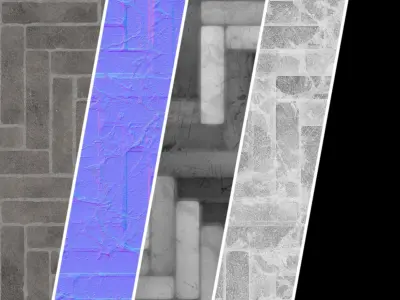 Pavement Materials 47- HerringBone Stone Paving Sbsar Seamless Texture