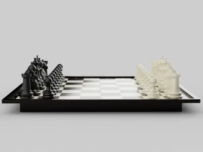 Rigged Chess Board with Complete Chess Pieces 3D model