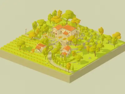 Village Southern Europe Low-Poly Free 3D model