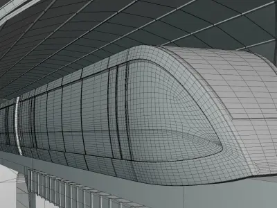 Monorail station with train 2023 V 3D model