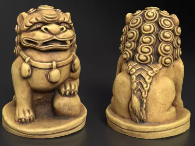 Fu Dog Statue -  Chinese Guardian Lion Low-poly 3D model