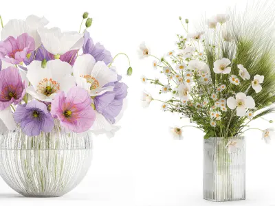 Collection of flower bouquets and vase set of 45 pieces 3D model