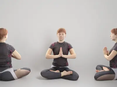 Beautiful young woman in lotus pose 307 Low-poly 3D model