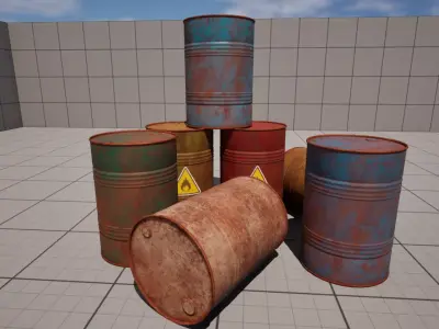 Metal painted old oil and fuel barrels collection 3D model 3D model