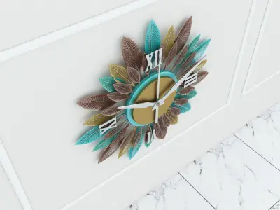 Decorative Metal Clock plants with gold   M 15 3D model