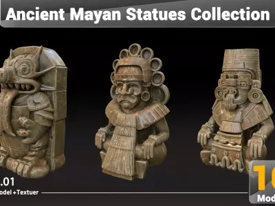 Ancient Mayan Statues Collection Low-poly 3D model