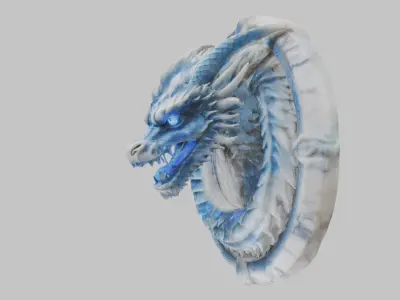 Medieval Dragon Head Bust Marble Sculpture Low-poly 3D model