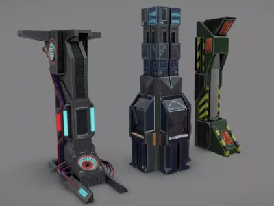 SciFi Columns Low-poly 3D model