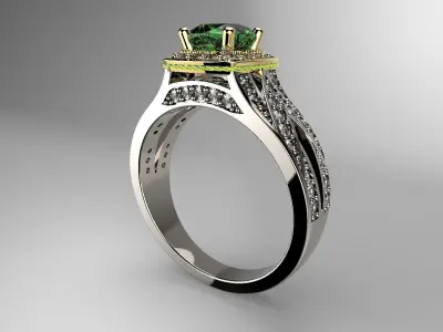 Diamond Halo Cocktail Ring in Yellow and White Gold 3D print model