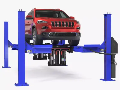 4 Post Car Lift with SUV Rigged 3D model