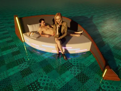 Sofa cama circular con materiales PBR 2K Free 3D model