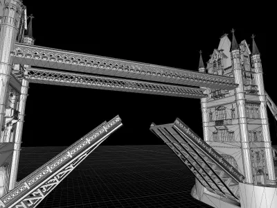 Tower Bridge on Thames in London Low-poly 3D model