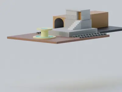 Low Poly Train Station for Games and Cartoons Free low-poly 3D model