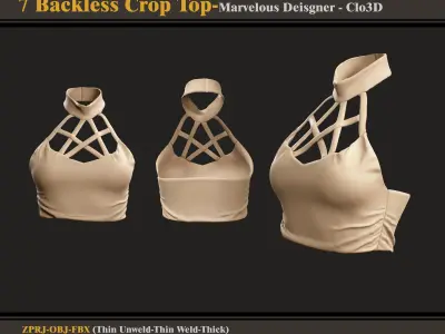 7 Backless Crop Tops-Marvelous Designer - FBX - OBJ  3D model