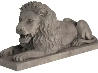 Stone Lion Sitting Sculpture 3D model