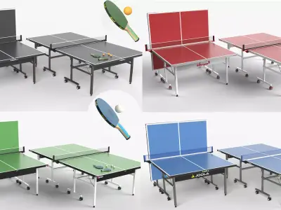 Collection of pingpong  tables racket and balls Low-poly 3D model