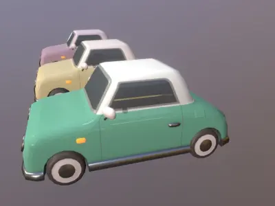 Cute Classic Car Set Low-poly 3D model