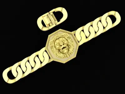 Luxury Lion Head Cuban Chain Bracelet for Men  3565 3D print model