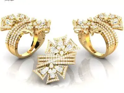 Starburst Cluster  GOLD Ring Set in Yellow Gold 3D print model