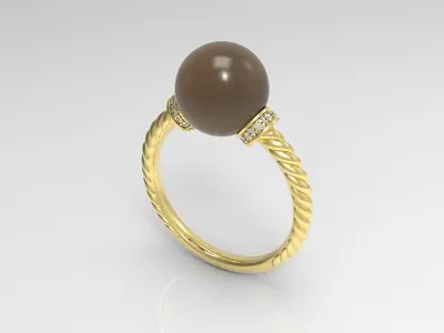 Fashion Ring with Pearl and diamonds  3D print model