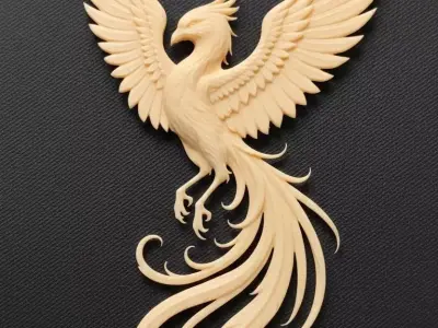 Pendant Golden Phoenix Bird Pendant Necklace Gold Pendant 3D print model