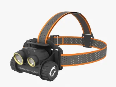 Headlamp with orange strap Low-poly 3D model