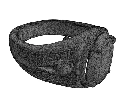 Gold Moonstone Gemstone Signet Ring Low-poly 3D model